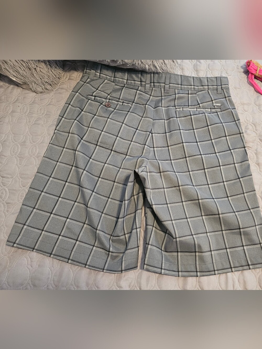 Greg Norman Collection Gray Plaid Flat Front Shorts